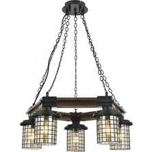 AVONNI AV-60002-5ET Eskitme Kaplama Modern Avize E27 Metal Ahşap Cam 50cm