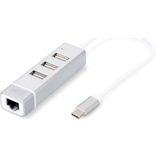 Digitus DA-70253 3 Port Usb Tip C Hub & Fast Ethernet Lan Adaptörü 3 X Usb A/Diş (Usb 2.0), 1 X Rj45 Dişi (10/100), 1 X Usb Tip C