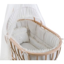 Heyner Ahşap Organik Anne Yanı Beşik Lüx Sepet Beşik - Bebek Odası Mini Bebek Beşiği - Ekru Uyku Setli & Soft Yataklı
