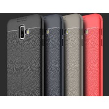 Case 4U J6 Plus Kılıf Rugan Armor Deri Görünümlü Yüksek Kalite Silikon Niss - Siyah