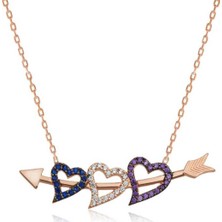 KENPAZAR Gumush Gümüş Oklu Üç Kalp Kolye