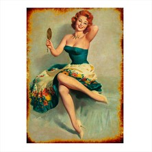 Cakasepetim Ahşap Tablo Retro Kadın Resmi