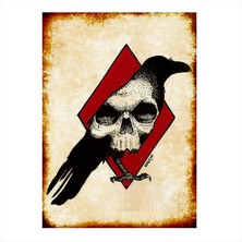 Cakasepetim Ahşap Tablo Karo Karga Ve Kurukafa