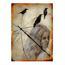 Cakasepetim Ahşap Tablo Şemsiye Telindeki Kargalar