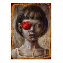 Cakasepetim Ahşap Tablo Kırmızı Gül Siyah Beyaz Çocuk