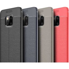 Case 4U Huawei Mate 20 Pro Kılıf Rugan Armor Deri Görünümlü Yüksek Kalite Silikon Niss Kılıf - Gri