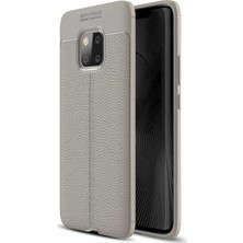 Case 4U Huawei Mate 20 Pro Kılıf Rugan Armor Deri Görünümlü Yüksek Kalite Silikon Niss Kılıf - Gri