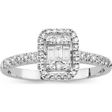 Lilarote Modern Tasarım 0.35 Ct Baget Kare Tektaş Yüzük