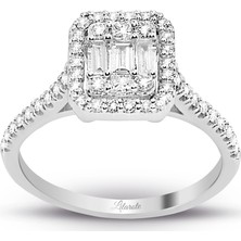 Lilarote Modern Tasarım 0.60 Ct Baget Kare Tektaş Yüzük