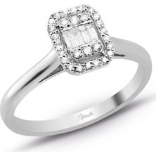 Lilarote  Baget Kare 0.20 Ct Tektaş  Yüzük Modern Tasarım
