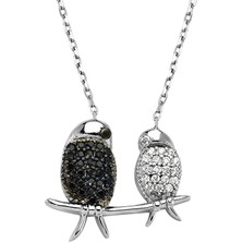 AltınSepeti Gümüş Siyah Beyaz Aşk Kuşları Kolye G539KL