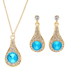 Forentina Turkuaz Taşlı Bayan Kolye Küpe Takı Seti Ps0513