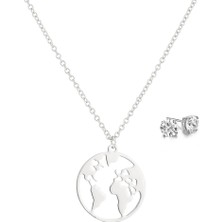 Forentina Bayan Gümüş Kaplama Dünya Kolye Küpe Ps0559