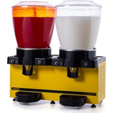 Samixir Twin Soğuk İçecek Dispenseri, 22+22 L, Panaromik, Analog, Fıskiyeli ve Karıştırıcılı, Sarı