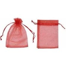 Parti Dolabı 100 Adet Kırmızı Pullu Tül Kına Ve Çerez Kesesi Kuruyemiş Kesesi