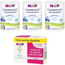 Hipp 3 Organik Combiotic Devam Sütü 350 gr 3 Adet Ve Hipp Temizlik Ve Bakım Mendilleri