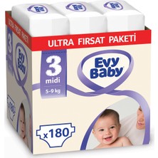 Evy Baby Bebek Bezi 3 Beden Midi Ultra Fırsat Paketi 180 Adet
