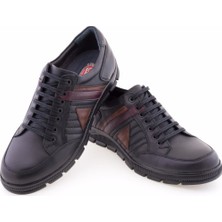 Güvenal Siyah Şerit Dikişli Parça Motifli Bağcıklı Günlük Erkek Ayakkabı