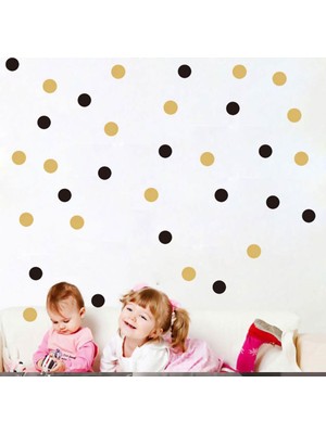 Tilki Dünyası 132 Adet Siyah ve Altın Rengi Puantiyeler Bebek ve Çocuk Odası Duvar Sticker