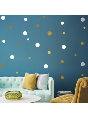 Tilki Dünyası 108 Adet Beyaz ve Altın Renk Puantiyeler Bebek ve Çocuk Odası Duvar Sticker