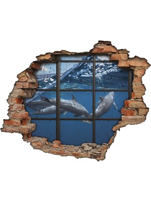 Renkselart Yunus, Deniz Ve Kırık Cam 3D Görünümlü Duvar Sticker