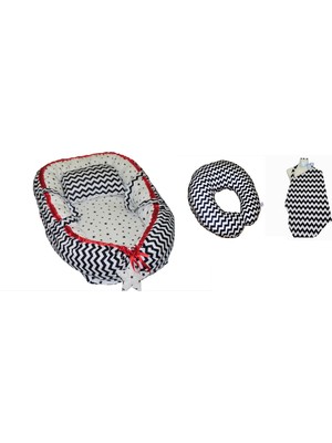 Başkaya Shopping Bebek Uyku Yatağı + Bebek Emzirme Oturma Destek Minderi + Önlüğü - Takım