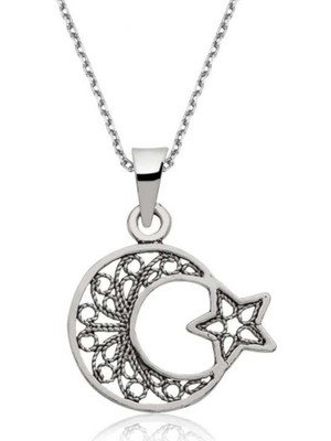 KENPAZAR Gumush Gümüş Ay Yıldız Bayan Kolye