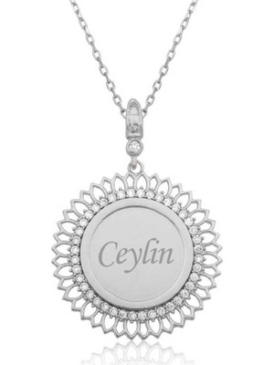 Gumush Gümüş Kişiye Özel Taşlı Plaka Kolye