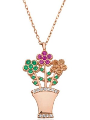 KENPAZAR Gumush Gümüş Çiçek Buketi Bayan Kolye