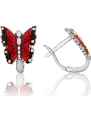 Gumush Gümüş Kırmızı Kelebek Bayan Küpe