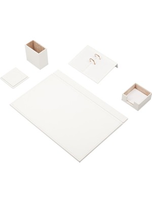 Beyaz Güner Ofis Deri Sümen Takımı 5 Parça Kapaklı, Ofis İçin Şık ve Fonksiyonel Çözüm