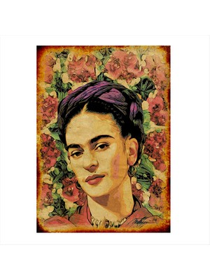 Cakasepetim Ahşap Tablo Frida Kahlo Pas Kenarlıklı