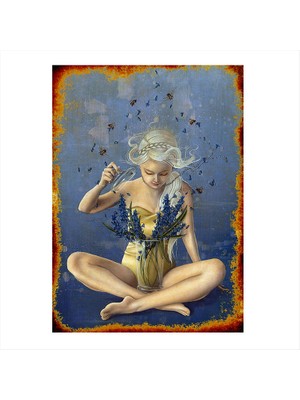 Cakasepetim Ahşap Tablo Fantas Çiçek Arı Kız