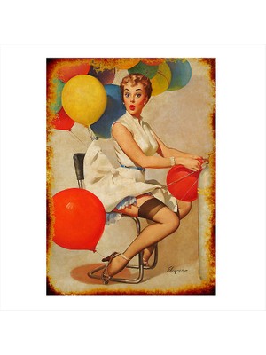 Cakasepetim Ahşap Tablo Uçan balon ve kadın