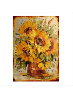 Cakasepetim Ahşap Tablo Vazoda Sarı Çiçek
