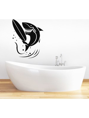 Tilki Dünyası Sörfcü Köpek Balığı Duşakabin ve Banyo Sticker