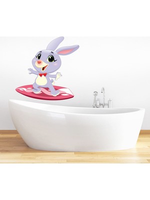 Tilki Dünyası Sörf Yapan Tavşan Banyo ve Duşakabin Sticker