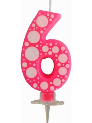 Partici Pembe Puantiyeli 6 Rakam Mum