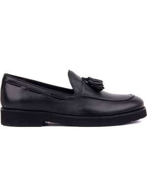 Sail Laker's - Siyah Deri Bağcıksız Erkek Günlük Ayakkabı