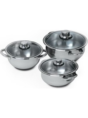 Gülsan Mercan 6 Parça Çelik Tencere Takımı İndüksiyon Uyumlu Gümüş Renk Derin Tencereler 16 cm 18 cm 20 cm