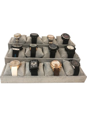 Stand Market  Saat ve Bileklik Tablası 12'li Kademeli Süet Gri