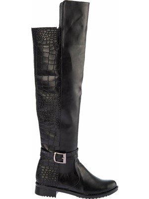 Fox Shoes Siyah Kroko Suni Deri Kadın Çizme E726561809