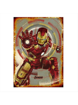 Cakasepetim Ahşap Tablo Retro Demir Adam Posteri Iron Man