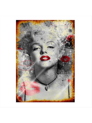 Cakasepetim Ahşap Tablo Eskitilmiş Kırmızı Ruj Marilyn Monroe Posteri