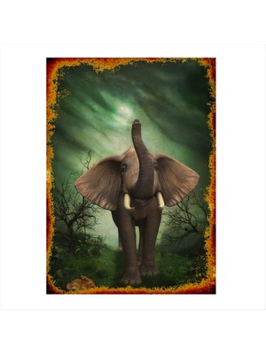 Cakasepetim Ahşap Tablo Yeşil Fon Fil