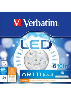 Verbatim 52018 Ar111 G53 16W 12Vac/Dc 2700K Ww 610Lm Led Ampul