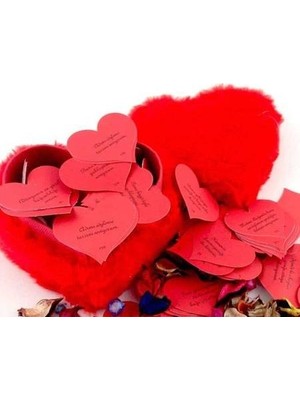 Ömr Dizayn Hediye Sevgi Sözlü Kırmızı Peluş Kalp Kutu Kırmızı