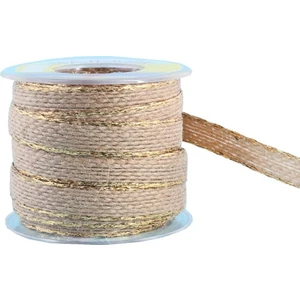 Kurdele 10 Metre Çuval Kumaş Kurdele Jüt Kanaviçe Kenar Şeritli Altın ( En 1 cm)