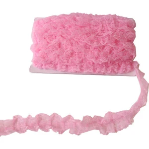 Kurdele 18 Metre Pileli Dantel Şerit Kurdele Pembe ( 4,2 cm )