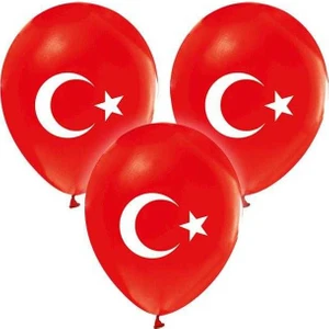Balon 20 Adet Balon Türk Bayrağı Baskılı Sünnet Asker Uğurlama Kırmızı